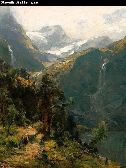 Carl jun. Oesterley Hochgebirgslandschaft an einem Sommertag